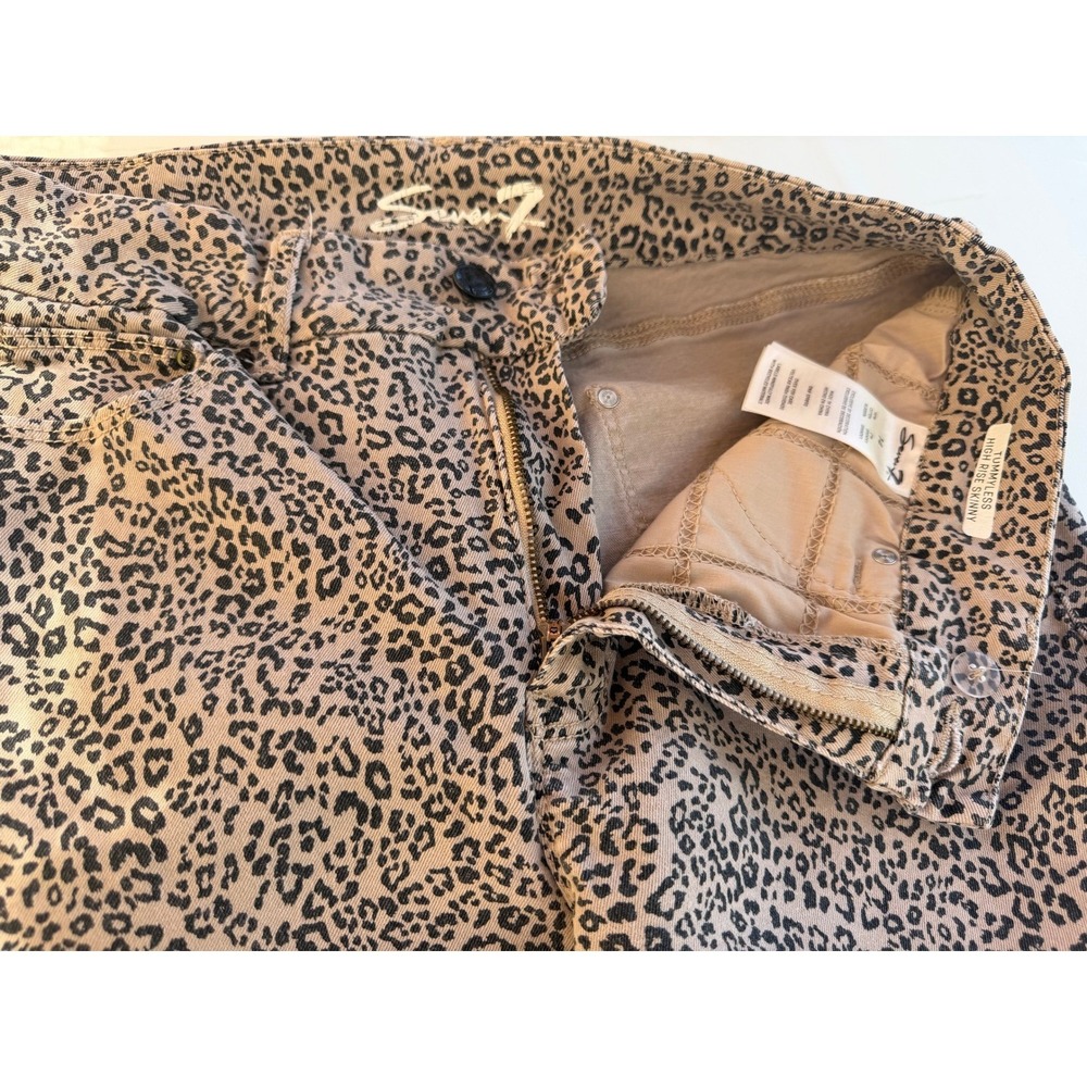 Seven7 Tummyless High Rise Skinny Jeans Leopard Print Tan Black Size 14